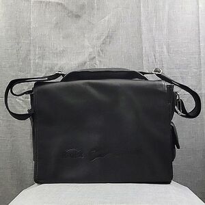 Bellino Black Leather Messenger Laptop Bag Briefcase w/ logos, office bag